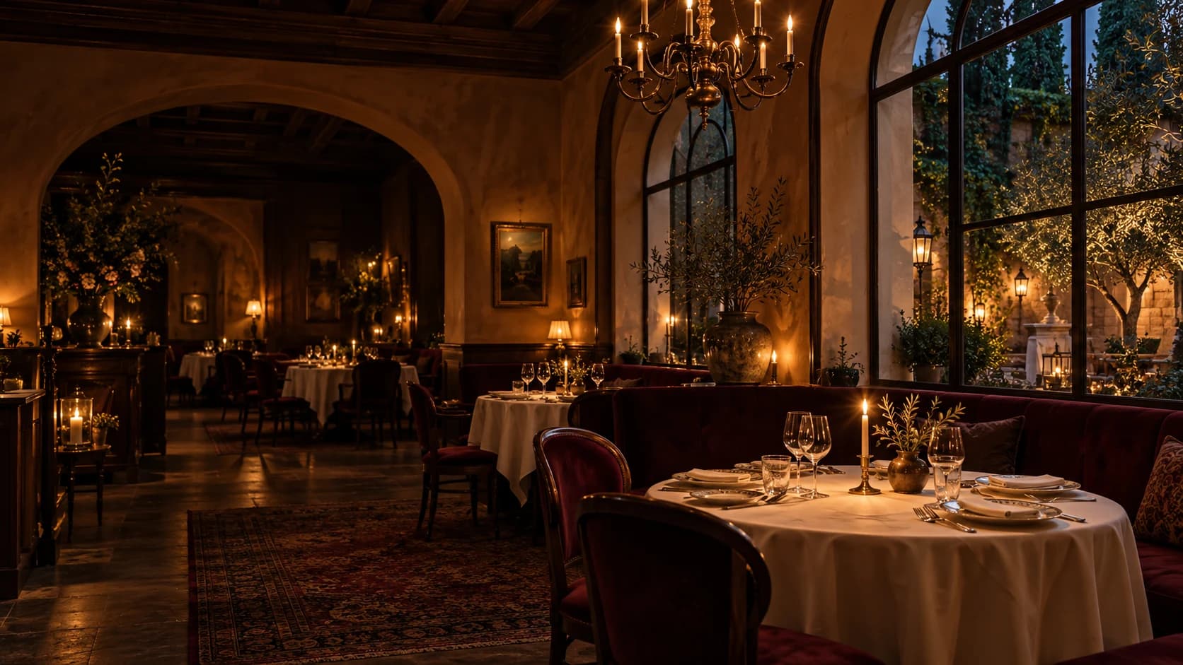 A private candlelit table; illustrative dining room concept